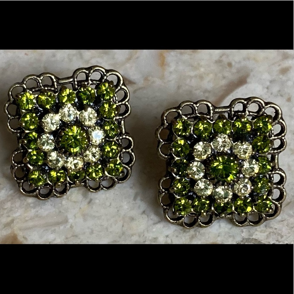 KENNY MA San Francisco Green Swarovski Crystal Earrings Vintage